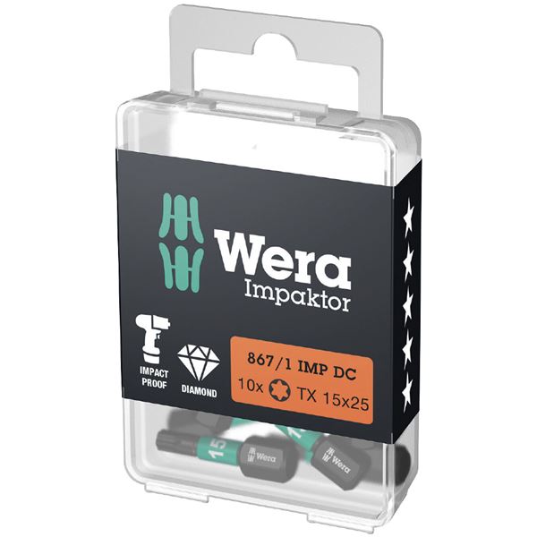 【尖んがり20倍】WERA ヴェラ 10本入 差込6.35粍 差しひびき１番ウッド用 トルクスドライバービット 刃先大いさT15 全長25粍 057623