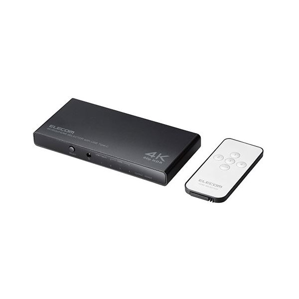 【尖んがり20倍】エレコム HDMIうつり変わり器／4K60サイクル相応う／4界面／3インプット（HDMI）+1インプット（USB Type-C）・1最終生産物（HDMI）／専用遠隔操作付／専用ACアダプタ付き添い人／黒いこと DH-SW4KC41BK