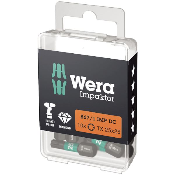 【尖んがり20倍】WERA ヴェラ 10本入 差込6.35粍 差しひびき１番ウッド用 トルクスドライバービット 刃先大いさT25 全長25粍 057625