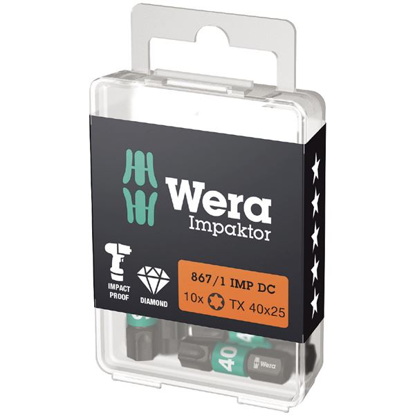 【尖んがり20倍】WERA ヴェラ 10本入 差込6.35粍 差しひびき１番ウッド用 トルクスドライバービット 刃先大いさT40 全長25粍 057627