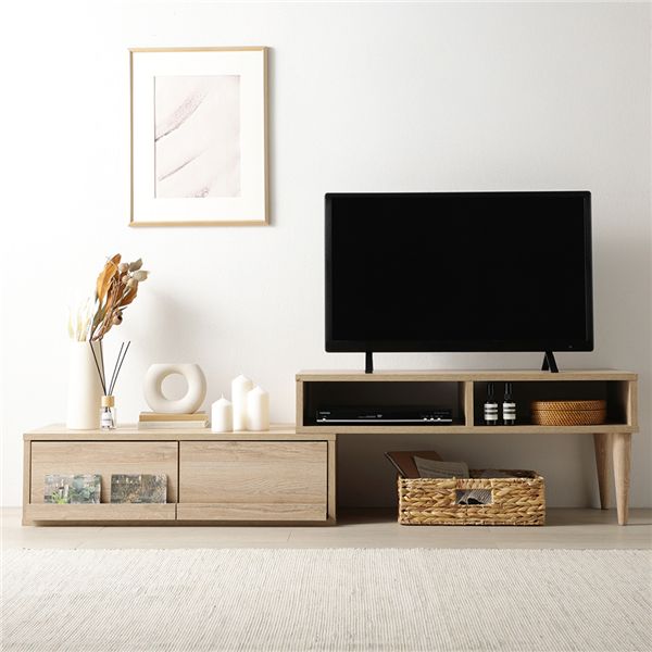 伸縮 テレビボード 引き出しタイプ 幅90cm ナチュラル ローボード コーナータイプ テレビ台 テレビラック TVボード TV台 組立品