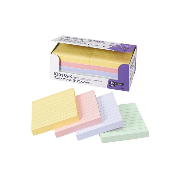 【ポイント20倍】3M Post-it ポストイット エコノパック 強粘着ノート 罫線入パステル混色 3M-6301SS-K