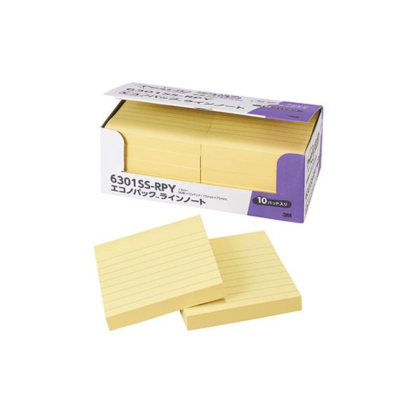 【ポイント20倍】3M Post-it ポストイット エコノパック 強粘着ノート 罫線入 イエロー 3M-6301SS-RPY