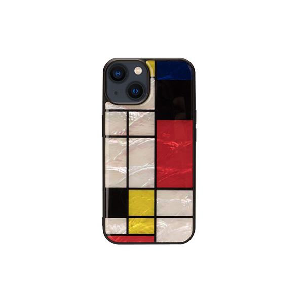 【マラソンでポイント最大47.5倍】ikins 天然貝ケース for iPhone 14 Mondrian 背面カバー型 I23579i14|インテリアの壱番館
