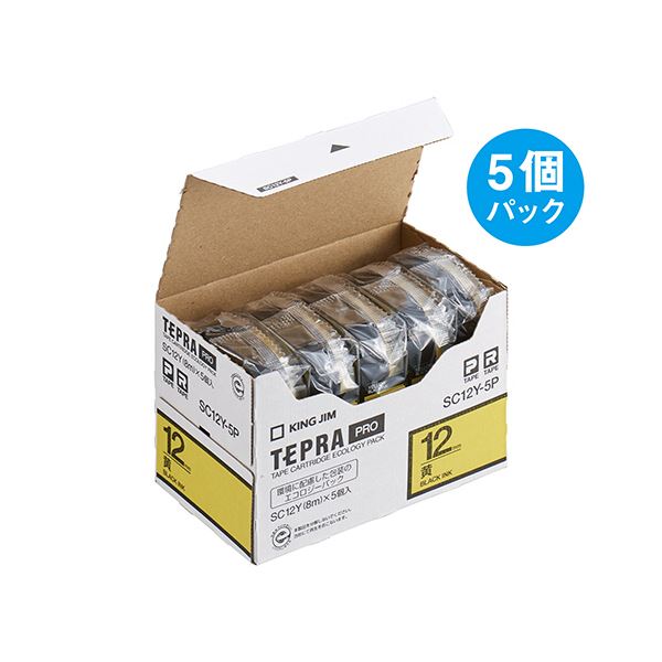 【尖んがり20倍】第一人者体育館 テプラ PRO 磁気テープ薬莢 淡彩 12粍 黄/黒文字 SC12Y-5P 1容器に並べる(5個)
