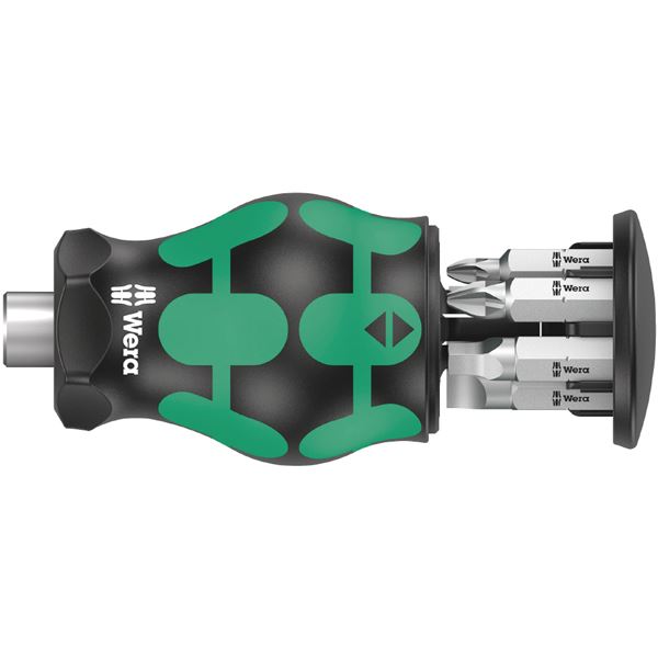 【ポイント20倍】WERA ヴェラ スタビー型ビットセット付ドライバー ビット6個内臓 マイナスビット1&times;5.5・1.2&times;6.5 プラスビット1・2 スクエアプラスビット1・2 008878｜インテリアの壱番館