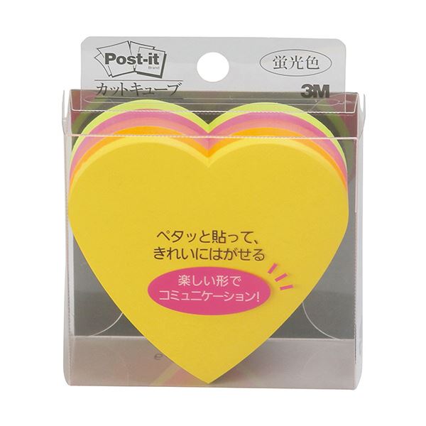 【マラソンでP最大49倍】3M ポスト・イット カットキューブハート 蛍光カラー5色 CC-31 1セット(5冊)