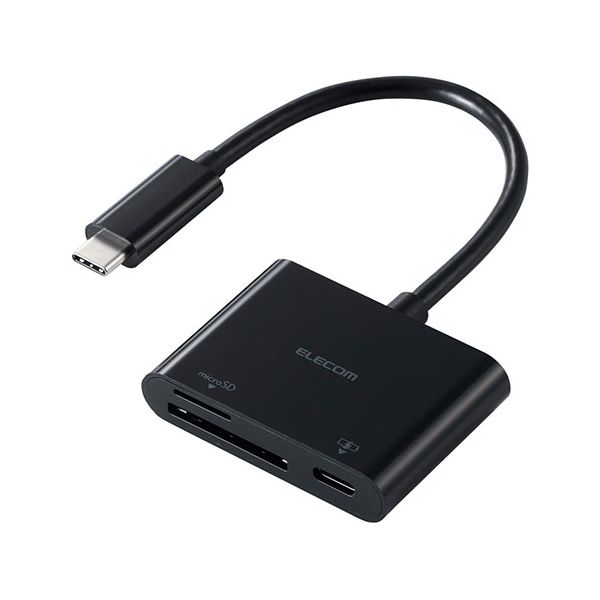 【マラソンでP最大49倍】エレコム USB Type-C接続ケーブル付きメモリーカードリーダー(USB PD対応) ブラック MR3C-C20PBK