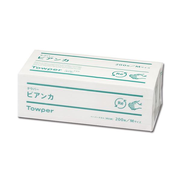 【尖んがり20倍】（まとめ） 日本製紙クレシアペーパータオル タウパービアンカ M 200枚 1容器に並べる 【×10書き割り】