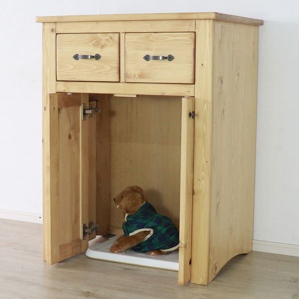 【ポイント20倍】ペットトイレ収納キャビネット 約幅70cm ライトブラウン 木製 引き出し付き 扉付 ペット用品 ペットグッズ 犬用品 猫用品 組立品【代引不可】