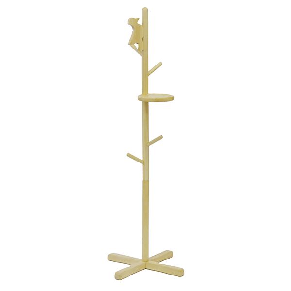 【ポイント20倍】ポールハンガー 約幅44cm ナチュラル 天然木 キツツキモチーフ トレー付き インテリア家具 収納家具 寝室家具 組立品