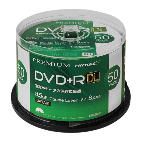 【ポイント20倍】HIDISC データ用 DVD+R DL 片面2層 8.5GB 50枚 8倍速対応 インクジェットプリンタ対応 HDVD+R85HP50