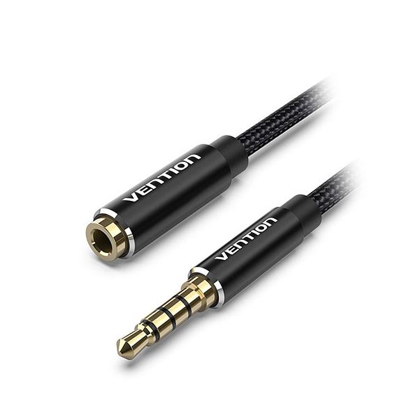 【マラソンでP最大49倍】【5本セット】 VENTION コットン編み TRRS 3.5mm Male to 3.5mm Female オーディオ延長ケーブル 1.5m ブラック BH-4599X5