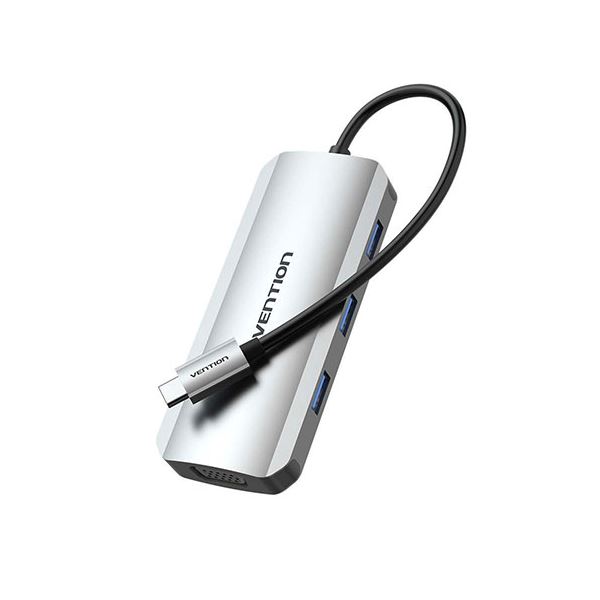 【尖んがり20倍】VENTION USB-C to HDMI/VGA/USB 3.0x3/PD 縛ステイション 薄墨色 TO-7989