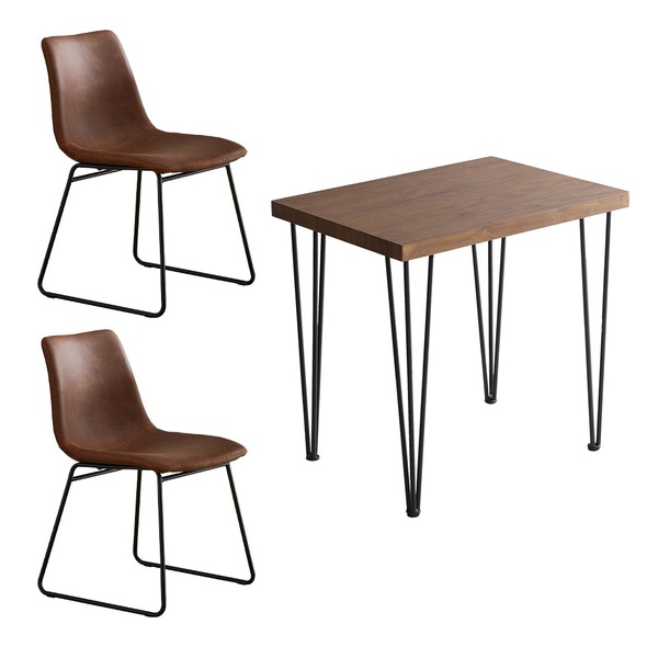 【クーポン配布中】チェア＆テーブル 3点セット テーブル幅約75cm：ウォールナット スクエアチェア2脚：レッドブラウン 組立品 リビング【代引不可】