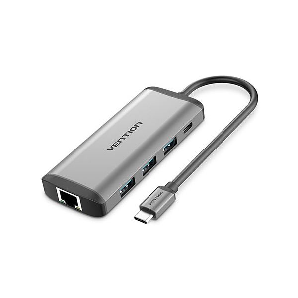 【尖んがり20倍】VENTION 多役立つこと PD縛ステイション USB-C to HDMI/USB3.0*3/RJ45/TF/SD 0.15M 金属元素印字機 薄墨色 CN-8085