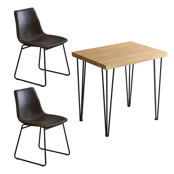 【ポイント20倍】チェア&テーブル 3点セット テーブル幅約75cm:シャビーオーク スクエアチェア2脚:ダークブラウン 組立品 リビング【代引不可】|インテリアの壱番館