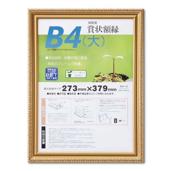 【ポイント20倍】樹脂製 金色賞状額 金消 R SP B4 大） 収納寸法：273×379mm 賞状 額 表彰状 卒業証書 免許書 許可証 額縁 フレーム