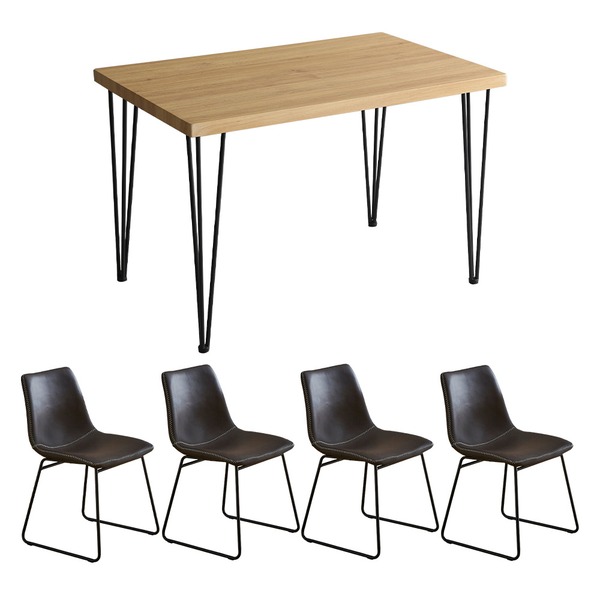 【クーポン配布中】チェア＆テーブル 5点セット テーブル幅約110cm：シャビーオーク スクエアチェア4脚：ダークブラウン 組立品【代引不可】｜インテリアの壱番館