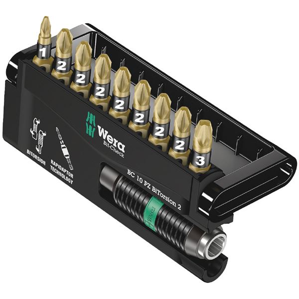 【尖んがり20倍】WERA ヴェラ 10点組 金剛石上塗り ポジドライブビット・ホルダーセット 容れもの付 347153