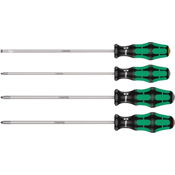 【尖んがり20倍】WERA ヴェラ 4本組 Kraftform Plus 手持ち部分 ロング さし引く・足し加える・ポジ１番ウッド書き割り 347736