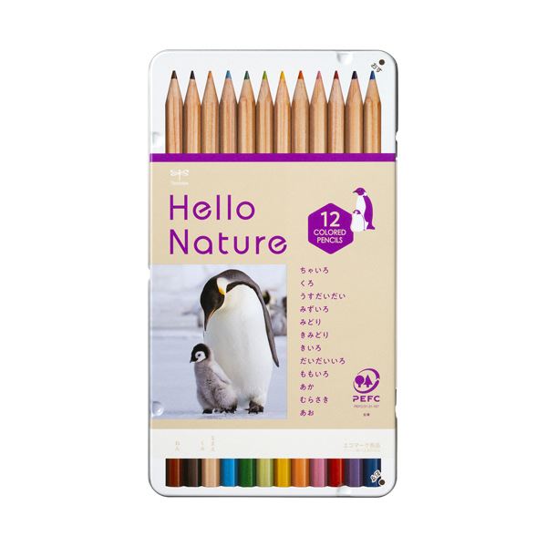【ポイント20倍】（まとめ） トンボ鉛筆ハローネイチャー 缶入色鉛筆 12色（各色1本） コウテイペンギン CB-KHNEP0312C 1ケース（12本） 【×2セット】