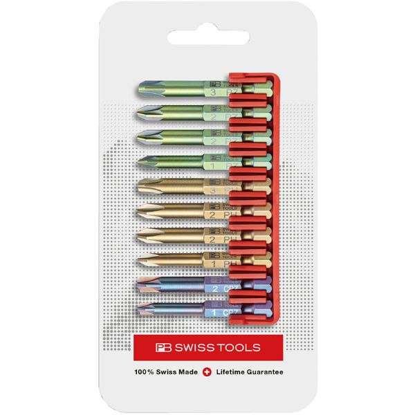 PB SWISS TOOLS ピービースイスツールズ 10本組 段付きビットセット ビットホルダー付 パッケージ仕様 E6.712CN 工具|インテリアの壱番館