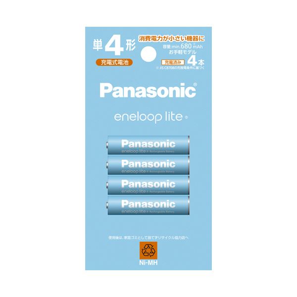 （まとめ） パナソニック充電式ニッケル水素電池 eneloop lite お手軽モデル 単4形 BK-4LCD／4H 1パック（4本） 【×3セット】