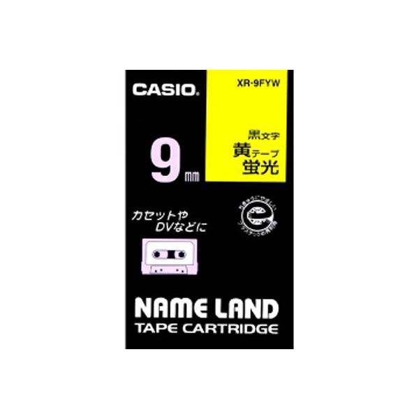 【マラソンでP最大49倍】（まとめ） カシオ ネームランド用テープカートリッジ 蛍光テープ 5.5m XR-9FYW 蛍光黄 黒文字 1巻5.5m入 【×3セット】