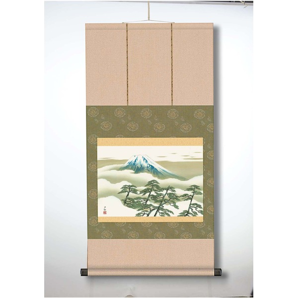 【マラソンでP最大49倍】【横山大観生誕150年】富士図・富士絵画・高精彩特色技術絵■横山大観　霊峰富士掛軸(尺三)　松に冨士