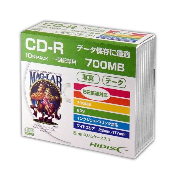 【マラソンでP最大47倍】(まとめ)HIDISC CD-R データ用5mmスリムケース10P HDCR80GP10SC【×5セット】