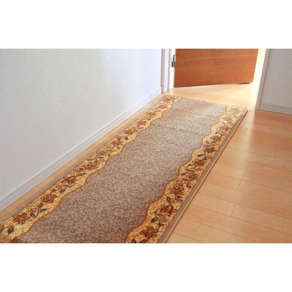 【マラソンでポイント最大47.5倍】廊下カーペット/ラグマット 【ベージュ 約67×340cm】 洗える 防滑加工 ナイロン100% 耐久性 防傷 〔玄関 入口 リビング〕【代引不可】|インテリアの壱番館