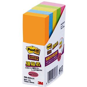 【ポイント20倍】（まとめ） 3M ポストイット 強粘着ふせん 75×25mm ネオンカラー5色 500-5SSAN 1パック（5冊） 【×5セット】