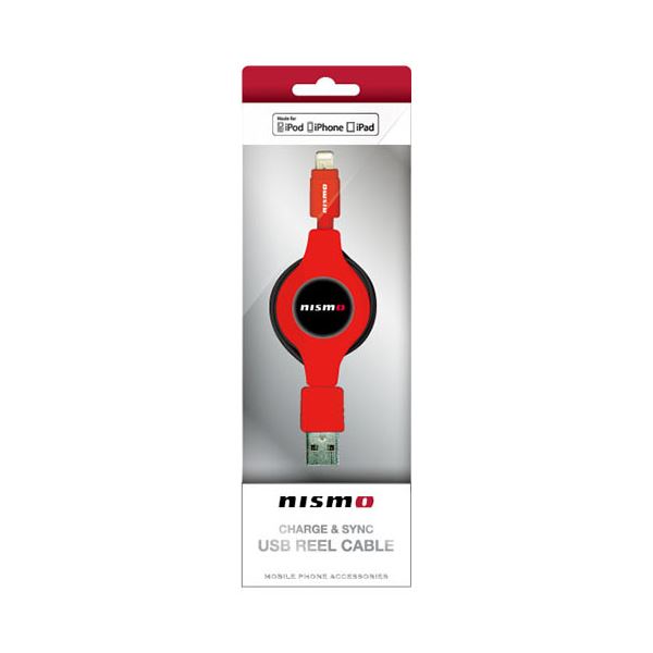 【マラソンでポイント最大47.5倍】(まとめ)NISSAN 公式ライセンス品 NISMO CHARGE ＆ SYNC USB REEL CABLE FOR IPHONE RED NMMUJ-RRD【&times;2セット】｜インテリアの壱番館