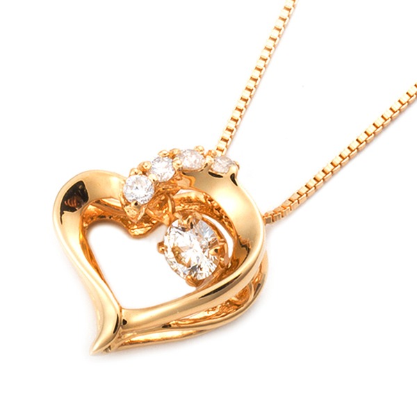 【ポイント20倍】ダイヤモンドペンダント/ネックレス 一粒 K18 イエローゴールド 0.1ct ダンシングストーン 揺れるダイヤ ハートモーチフ 正規品タグ 鑑別書付き