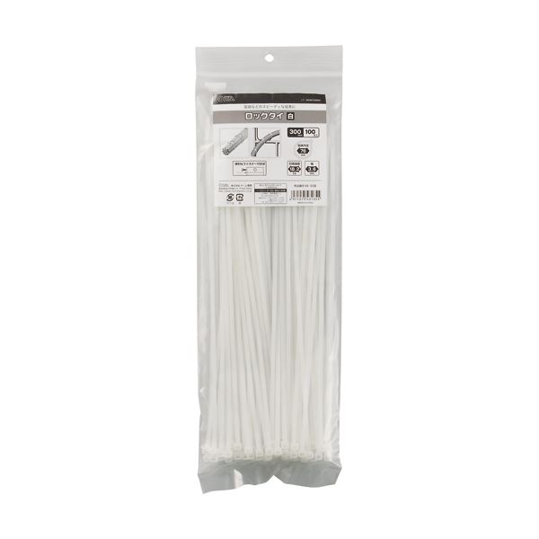 【マラソンでP最大49倍】(まとめ) オーム電機 ロックタイ 300mm 白 LT-300W100WH 1袋(100本) 【×5セット】