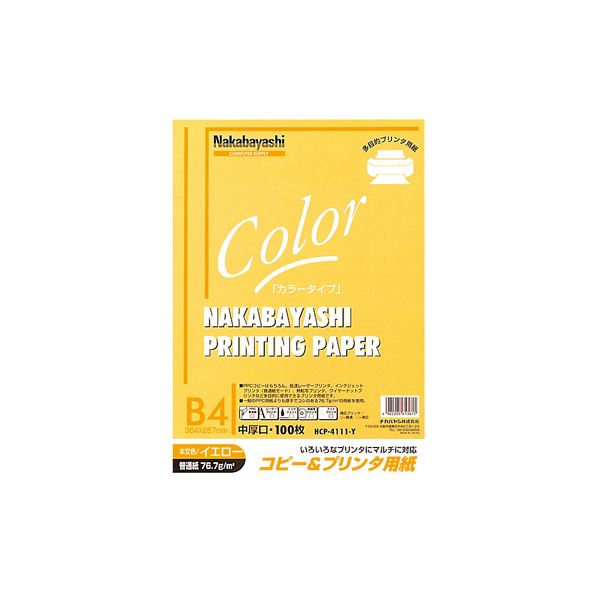 【マラソンでP最大49倍】(業務用セット) コピー＆プリンタ用紙 カラータイプ B4 100枚入 HCP-4111-Y【×20セット】 29,380円