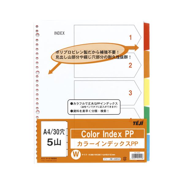 【ポイント20倍】（まとめ） テージー カラーインデックスPP A4判タテ型（30穴） IN-3405 1組入 【×10セット】