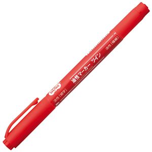 【引き換え証離れ離れ中】（まとめ） TANOSEE 旗がしら式油性目じるし ツイン 細字+極細 赤 1仕掛ける（10本） 【×10仕掛ける】
