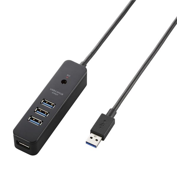 【マラソンでP最大49倍】エレコム USB3.0ハブ/ケーブル直生え/セルフパワー/マグネット/4ポート/ブラック U3H-T410SBK