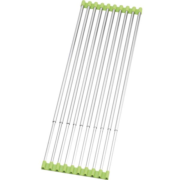 【ポイント20倍】折りたたみ 水切りラック/キッチン用品 【WIDE グリーン】 約500～900×185×11mm 日本製 ステンレス製 〔台所〕