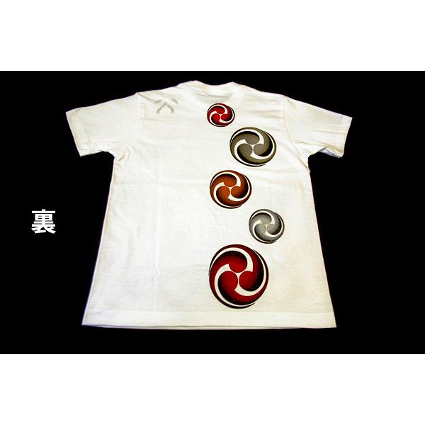 【マラソンでP最大47倍】戦国武将Tシャツ 【小早川家 右三つ巴】 XSサイズ 半袖 綿100% ホワイト(白) 〔Uネック おもしろ〕