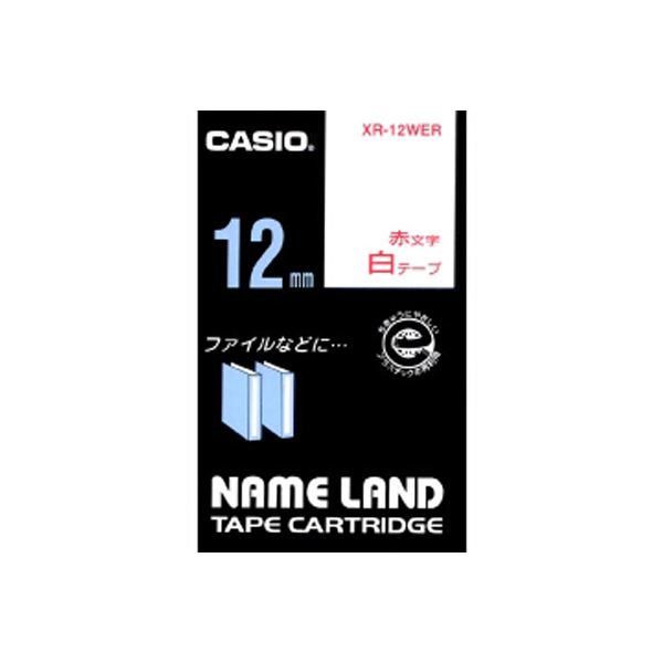 【マラソンでP最大49倍】（まとめ） カシオ ネームランド用テープカートリッジ スタンダードテープ 8m XR-12WER 白 赤文字 1巻8m入 【×3セット】