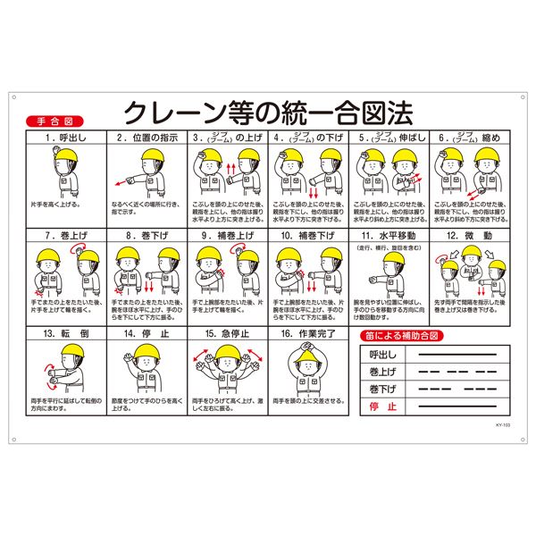 【マラソンでP最大49倍】玉掛ワイヤーロープ標識 クレーン等の統一合図法 KY-103【代引不可】