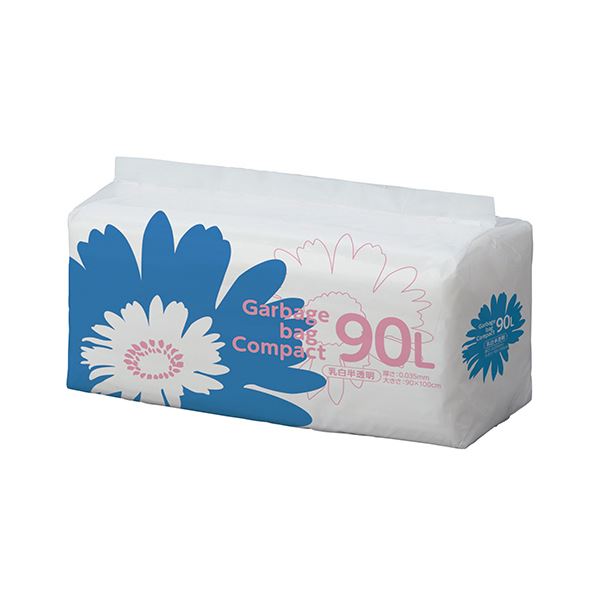 【ポイント20倍】（まとめ）TANOSEE ゴミ袋 コンパクト乳白半透明 90L 1パック（50枚）【×5セット】