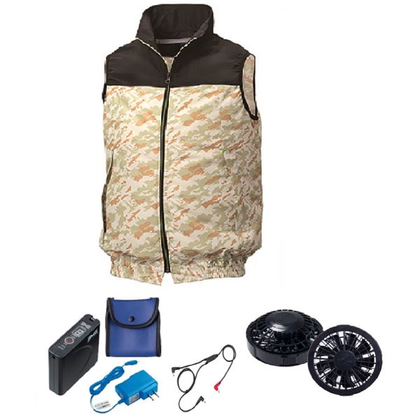 14430円 日本に KU92020 空調服 R ポリエステル製 カジュアルベスト FAN2200B RD9261 LISUPER1セット ブラック×サンドカモ 5L