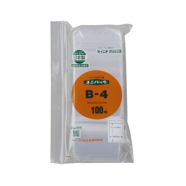 【クーポン配布中】(まとめ) 生産日本社 ユニパック チャックポリ袋 85×60mm 透明 100枚 B-4 【×10セット】