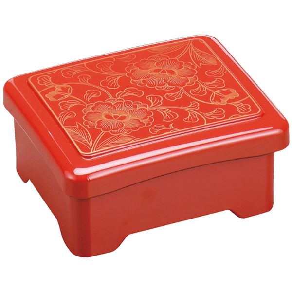 【ポイント20倍】新光月丼重/重箱 【柿朱金牡丹内朱 A】 167×143×80mm (143×119×46mm) 日本製 〔和食 レストラン 店舗 お店〕【代引不可】