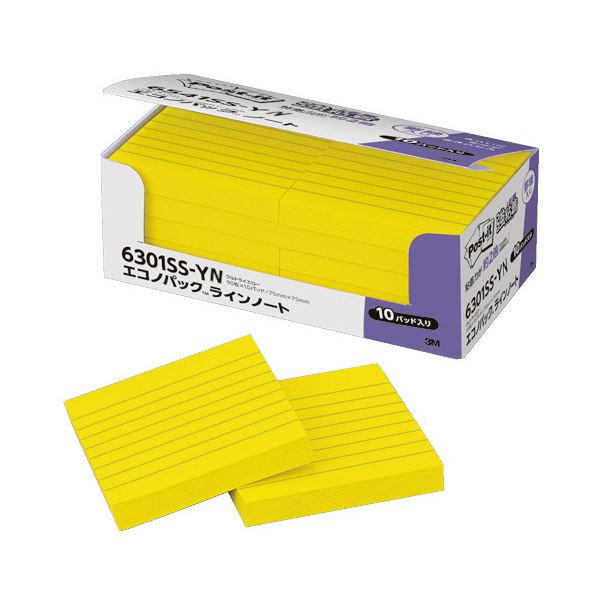 【ポイント20倍】（まとめ） スリーエムジャパン Post-it 強粘着ノート ビビットイエロー 6301SS-YN 【&times;2セット】｜インテリアの壱番館