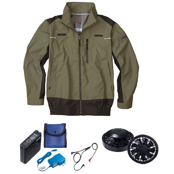 【ポイント20倍】KU92110 空調服 R ポリエステル製 遮熱フルハーネス仕様 FAN2200B・RD9261・LISUPER1セット カーキグリーン L